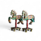 Handcrafted Green Wooden Horse Figurines