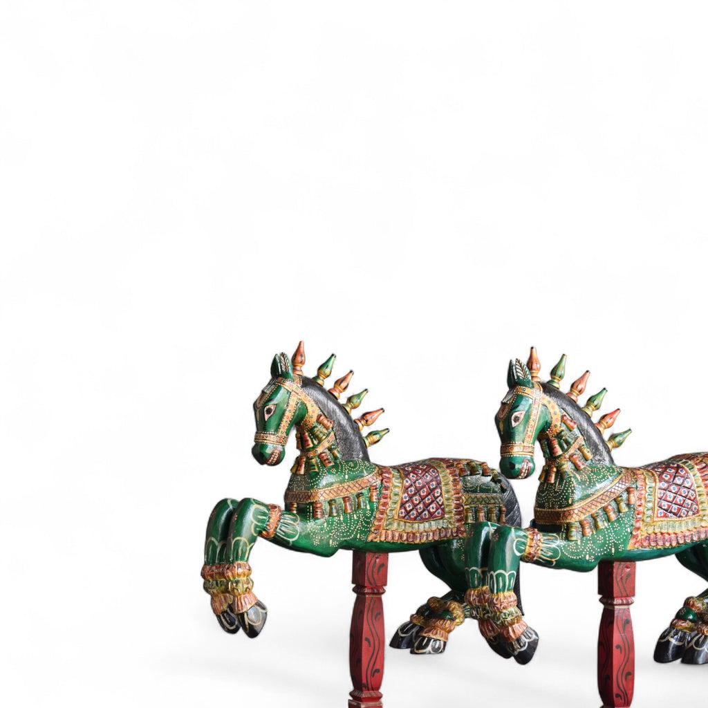 Handcrafted Green Wooden Horse Figurines