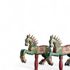 Handcrafted Green Wooden Horse Figurines