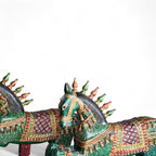 Handcrafted Green Wooden Horse Figurines