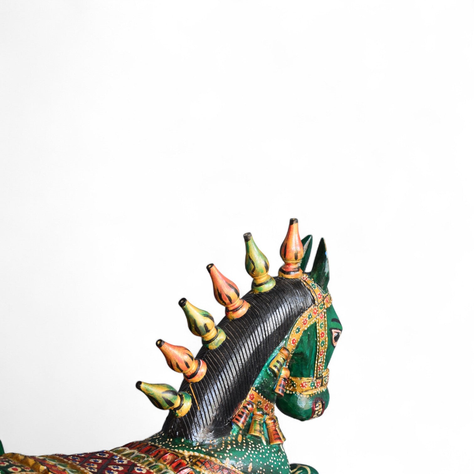 Handcrafted Green Wooden Horse Figurines