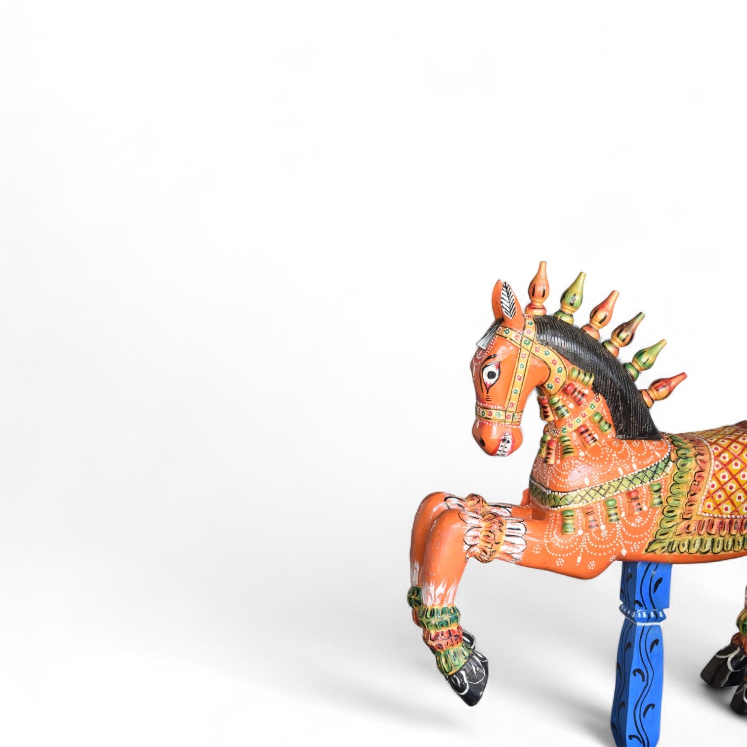 Hand Painted Indian Wooden Horse Figurine