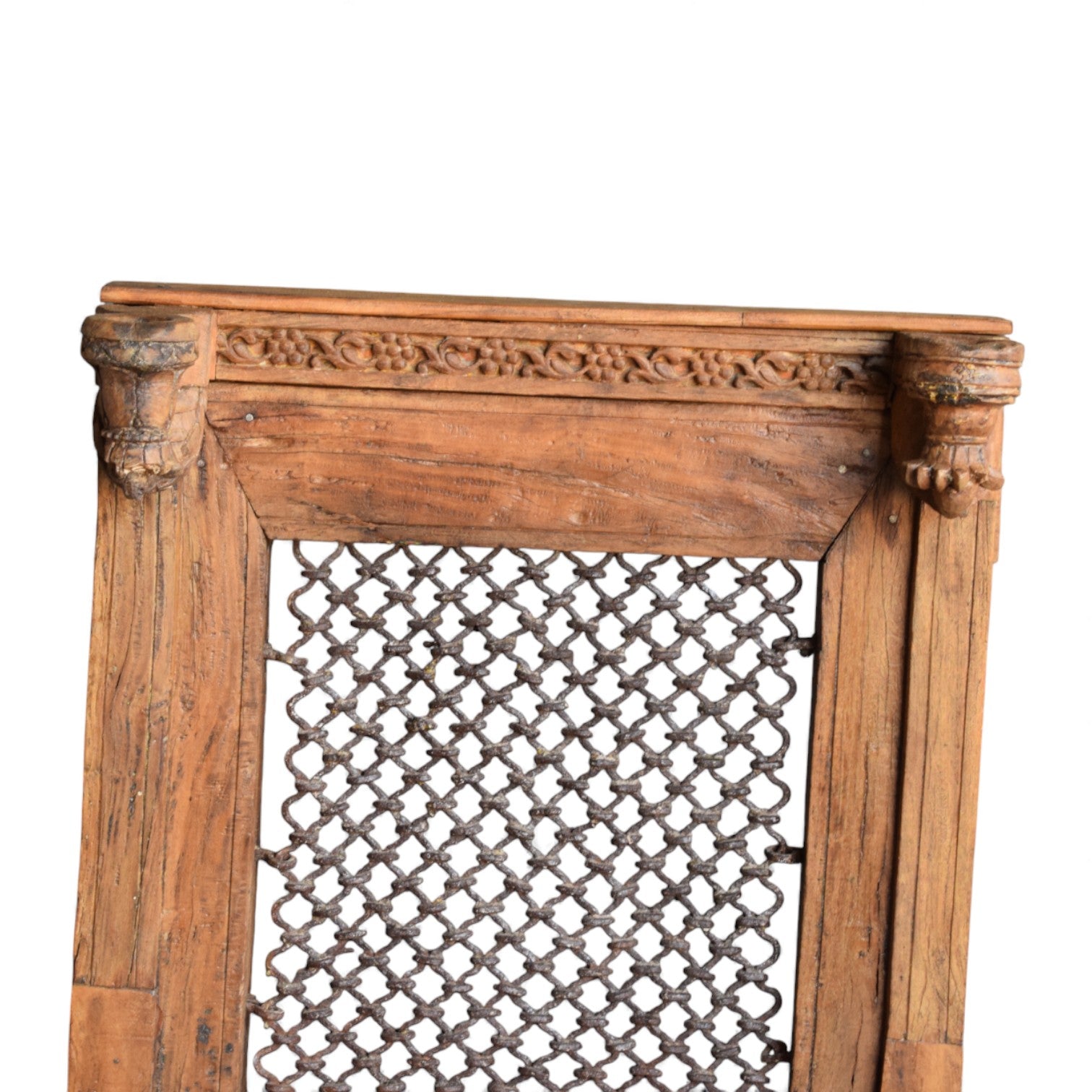 Vintage Wooden Jharokha Frame with Iron Grid