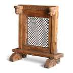 Vintage Wooden Jharokha Frame with Iron Grid