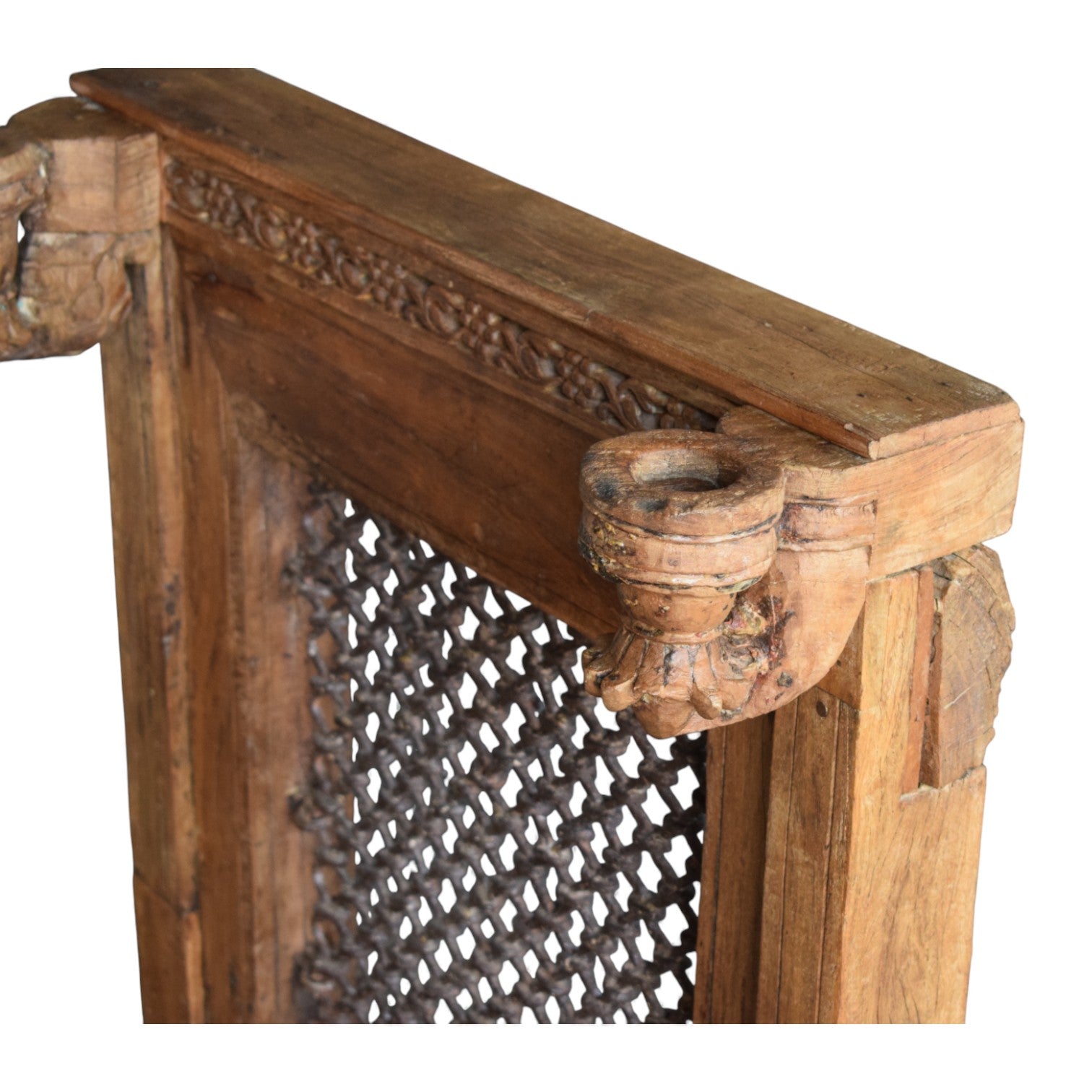 Vintage Wooden Jharokha Frame with Iron Grid