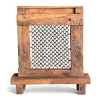 Vintage Wooden Jharokha Frame with Iron Grid