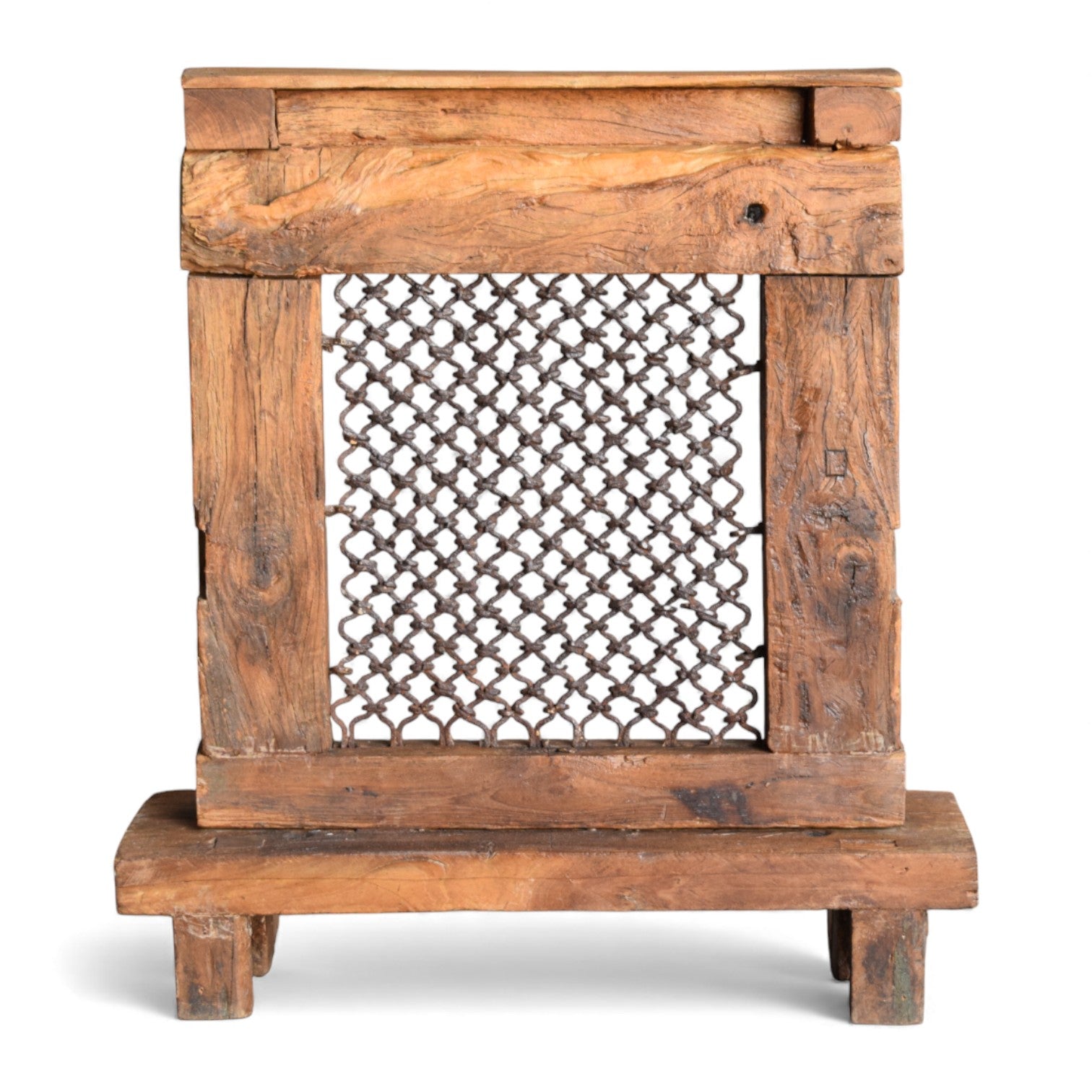 Vintage Wooden Jharokha Frame with Iron Grid