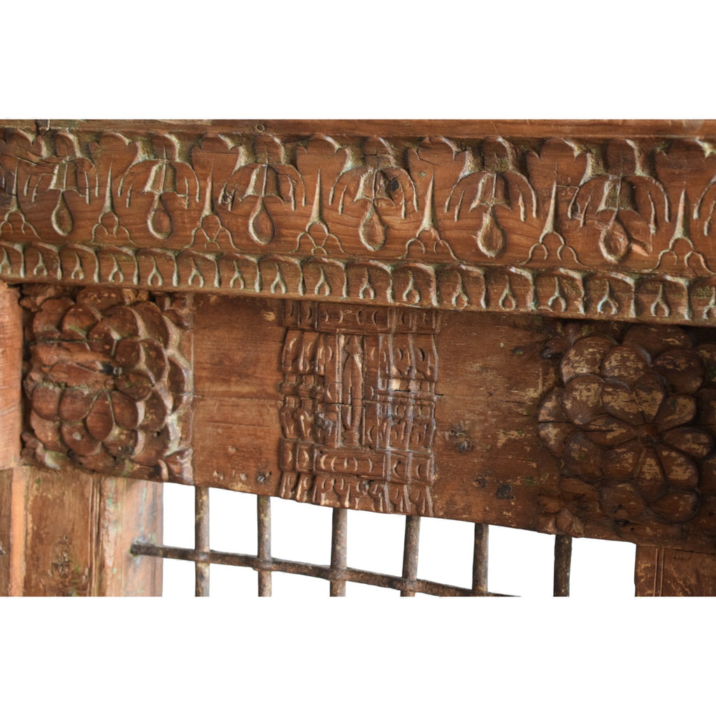Vintage Wooden Jharokha Frame with Iron Grid