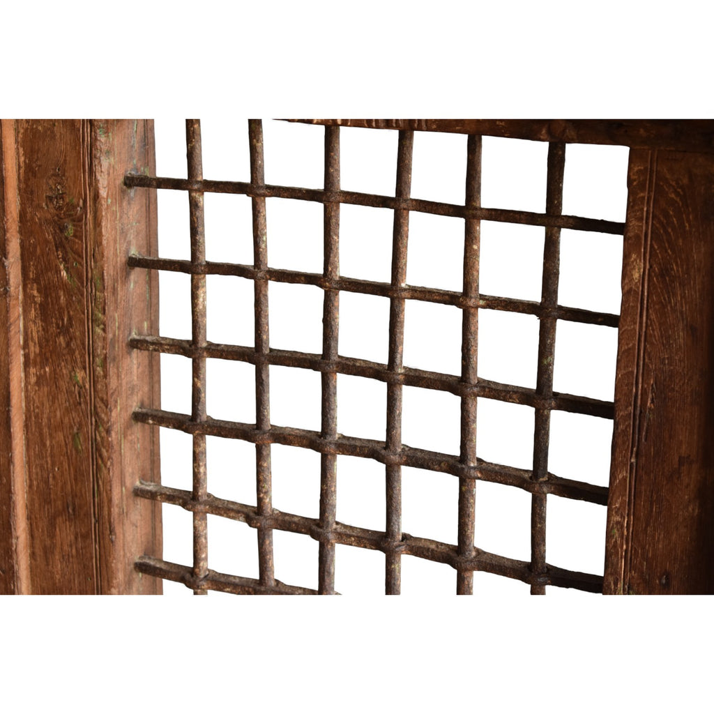 Vintage Wooden Jharokha Frame with Iron Grid