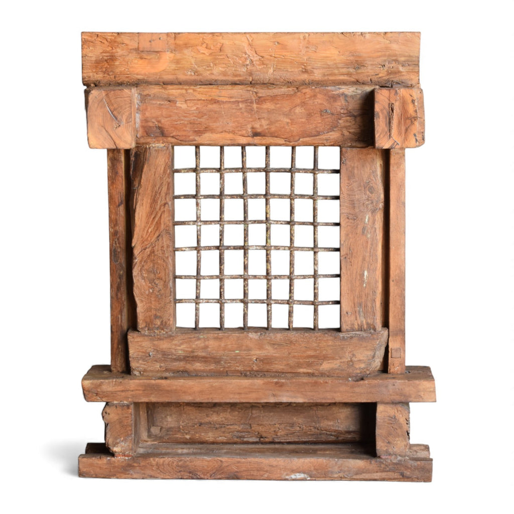 Vintage Wooden Jharokha Frame with Iron Grid