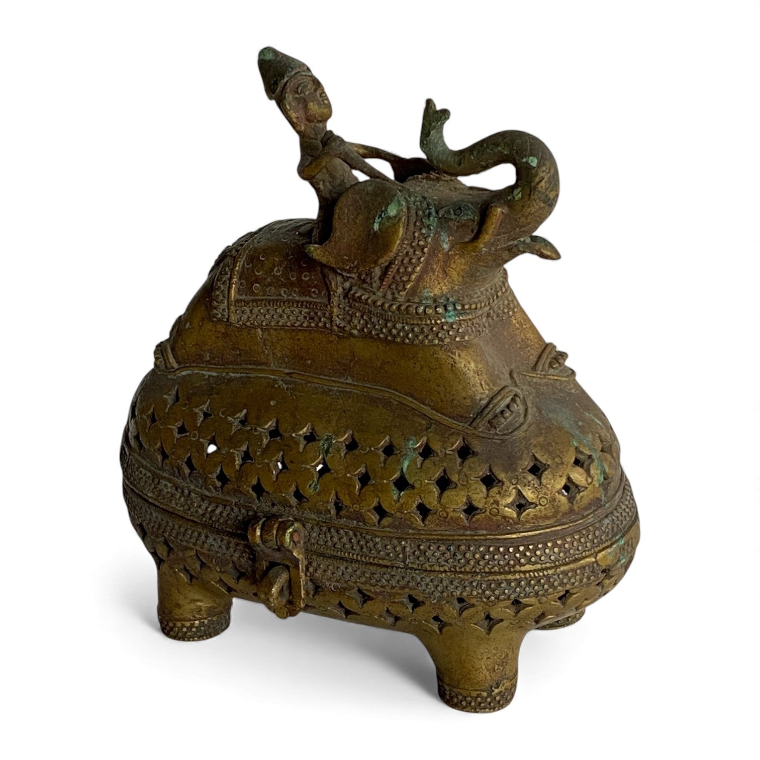 Antique Indian Brass Elephant Box – Vintage Decorative Container