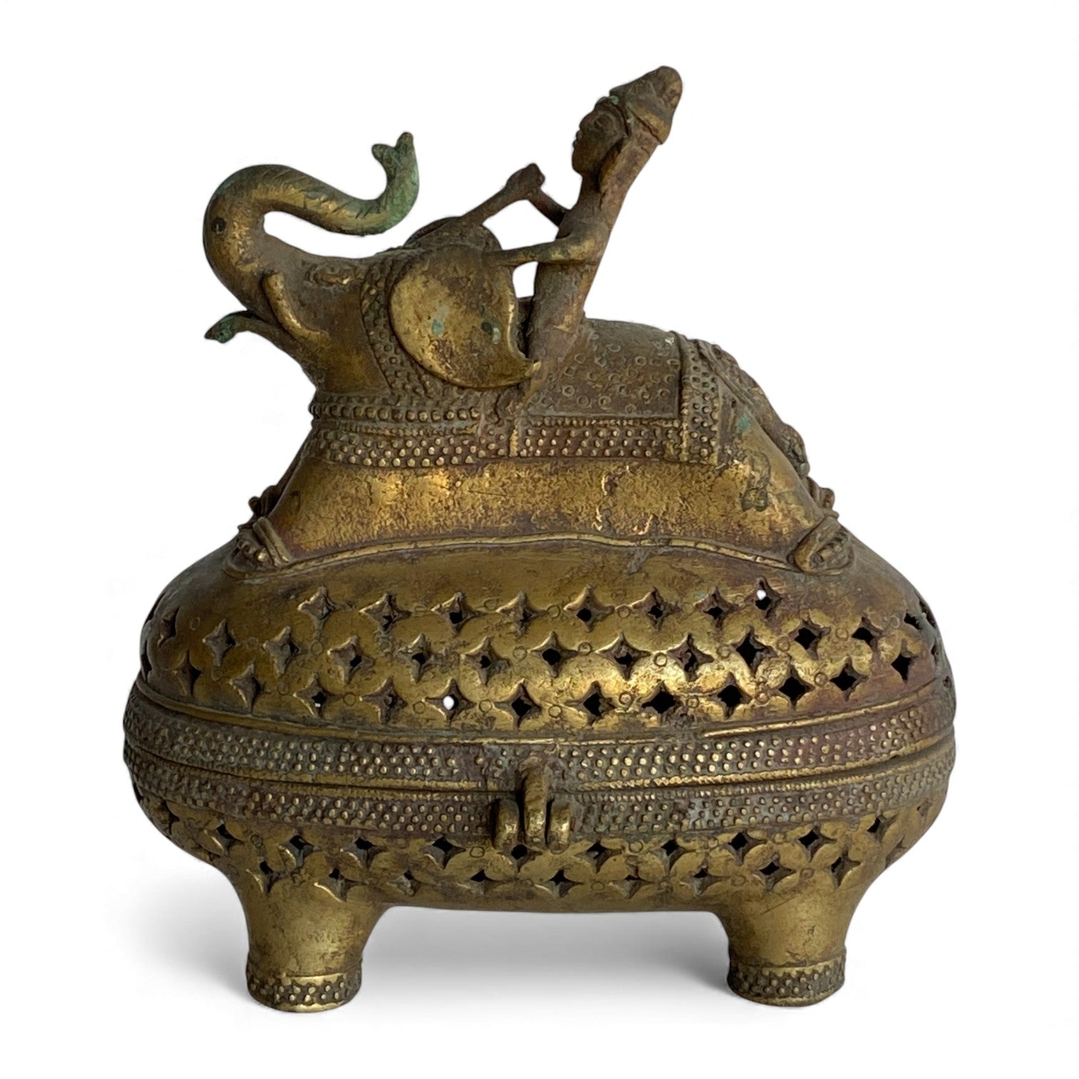 Antique Indian Brass Elephant Box – Vintage Decorative Container