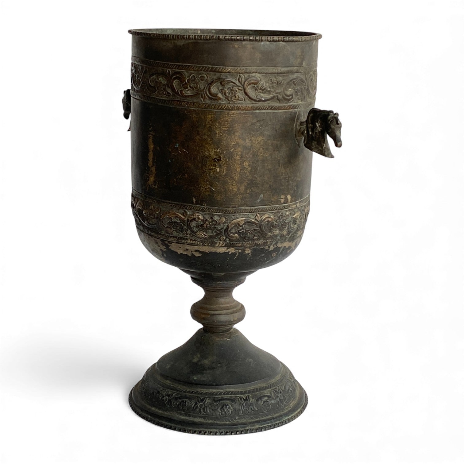 Antique Indian Brass Chalice Vessel with Horse Handles – Age Unknown