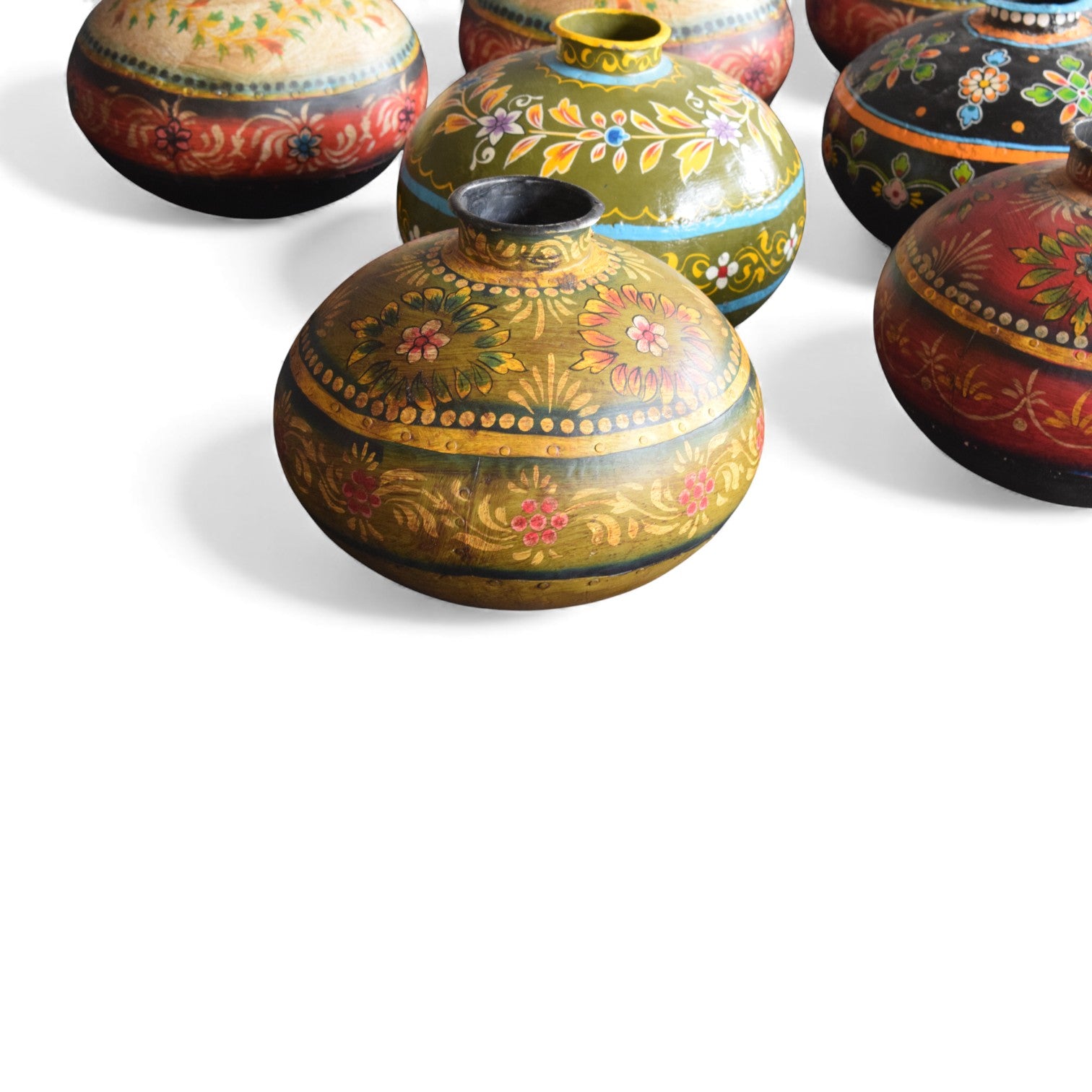 Vintage Indian Hand-Painted Water Pots (Age Unknown)