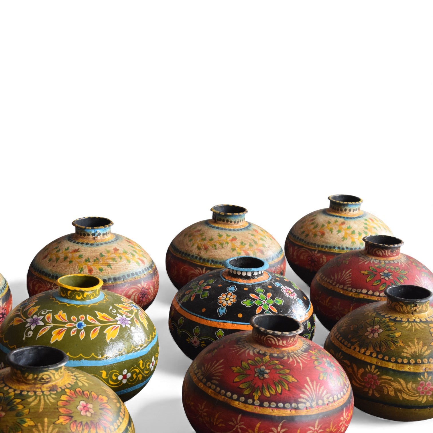 Vintage Indian Hand-Painted Water Pots (Age Unknown)