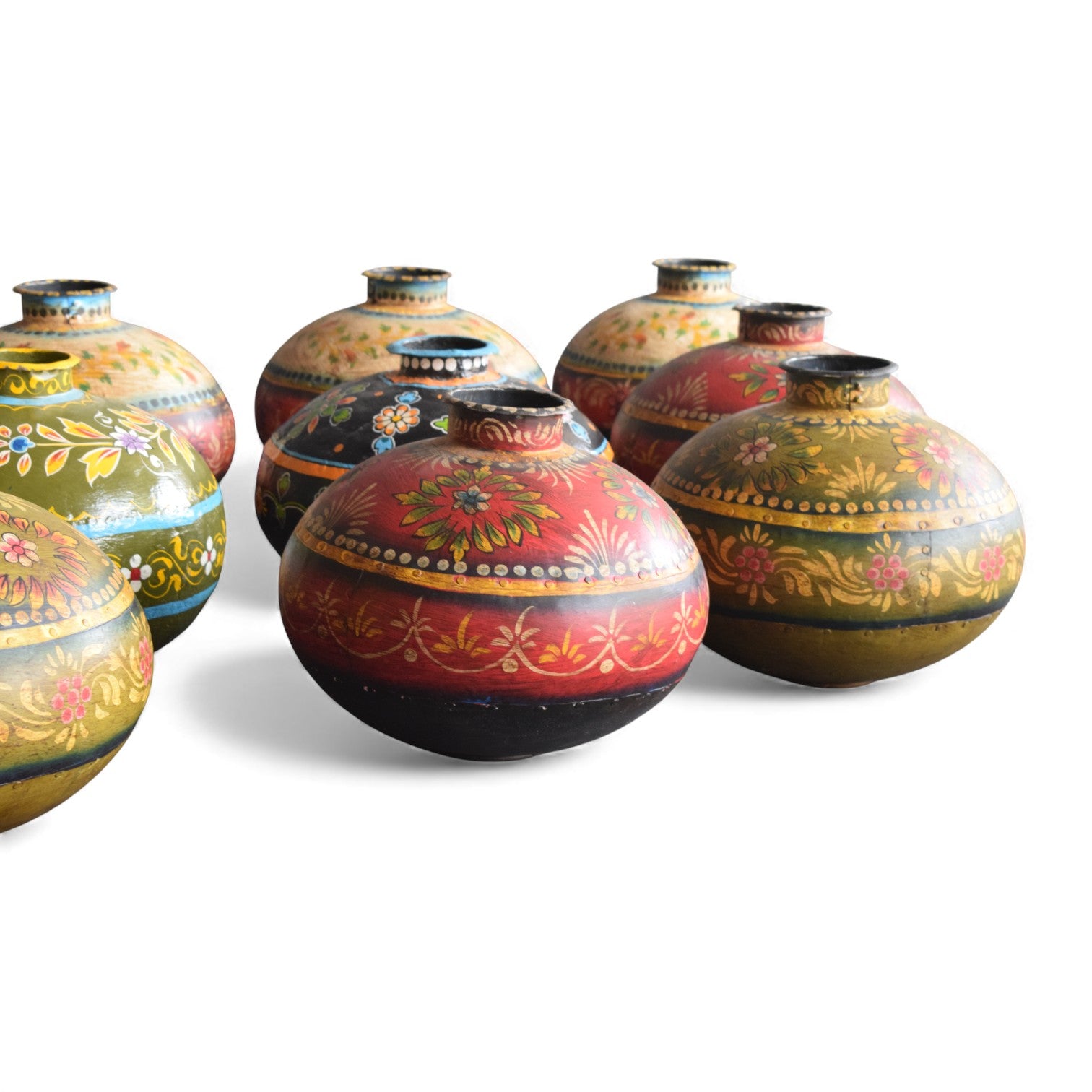 Vintage Indian Hand-Painted Water Pots (Age Unknown)