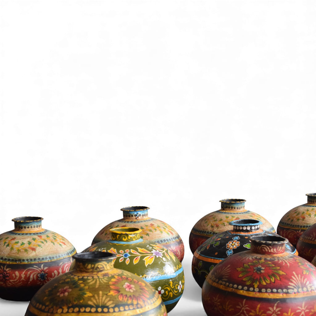 Vintage Indian Hand-Painted Water Pots (Age Unknown)
