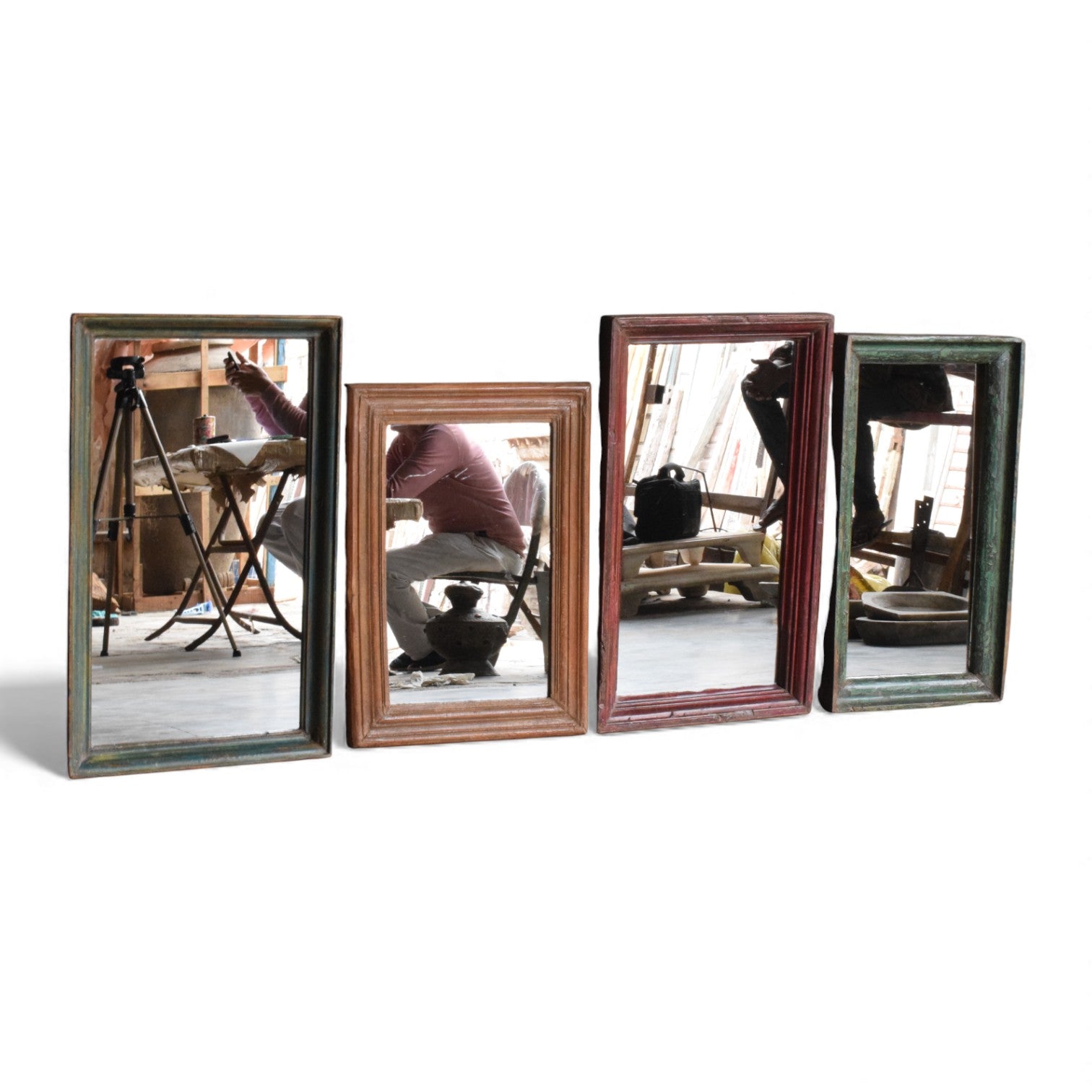 Recycled Fair Trade &nbsp;Teak Wood Vintage Mirrors – Assorted Colours