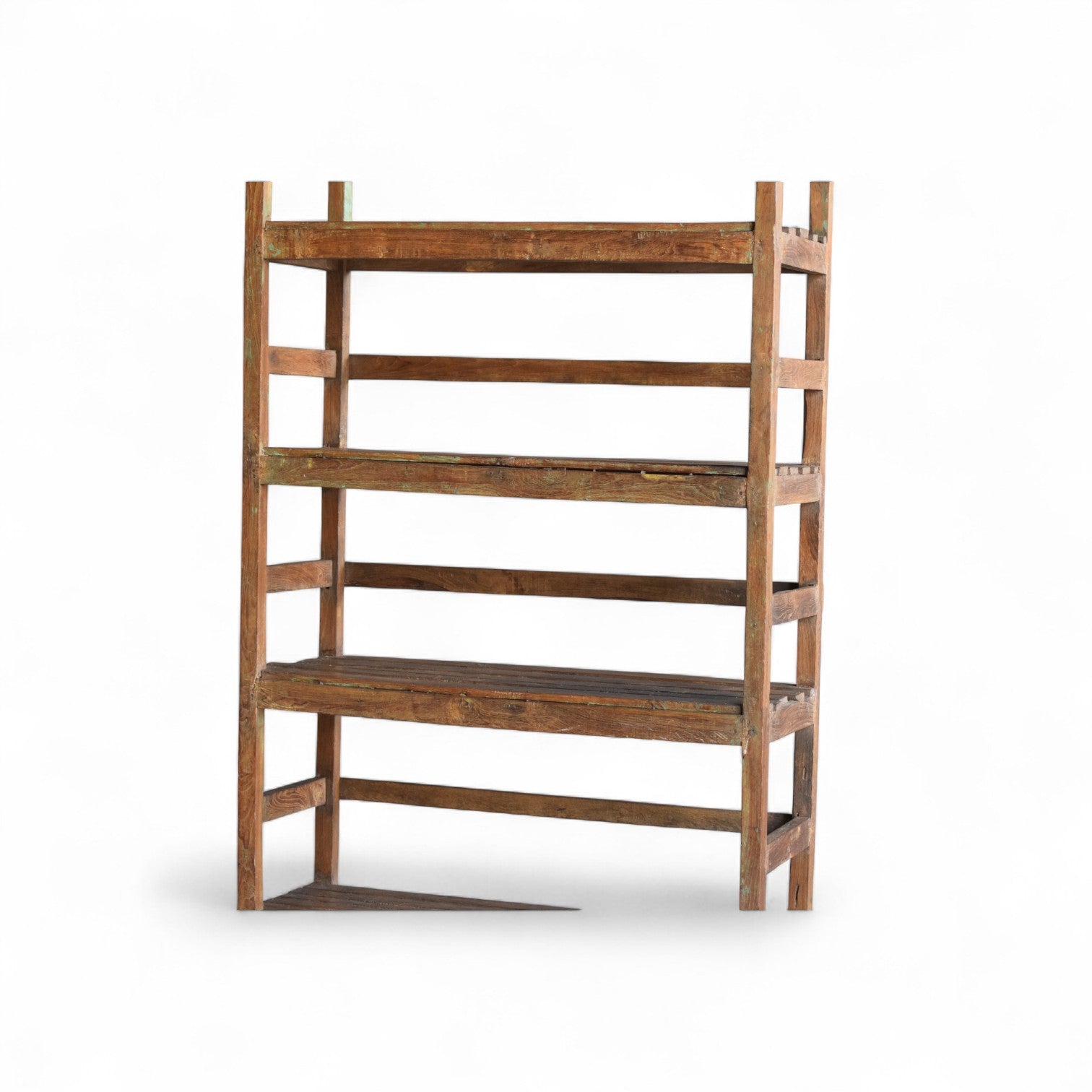 Original Vintage Indian Slatted Three-Tier Shelf