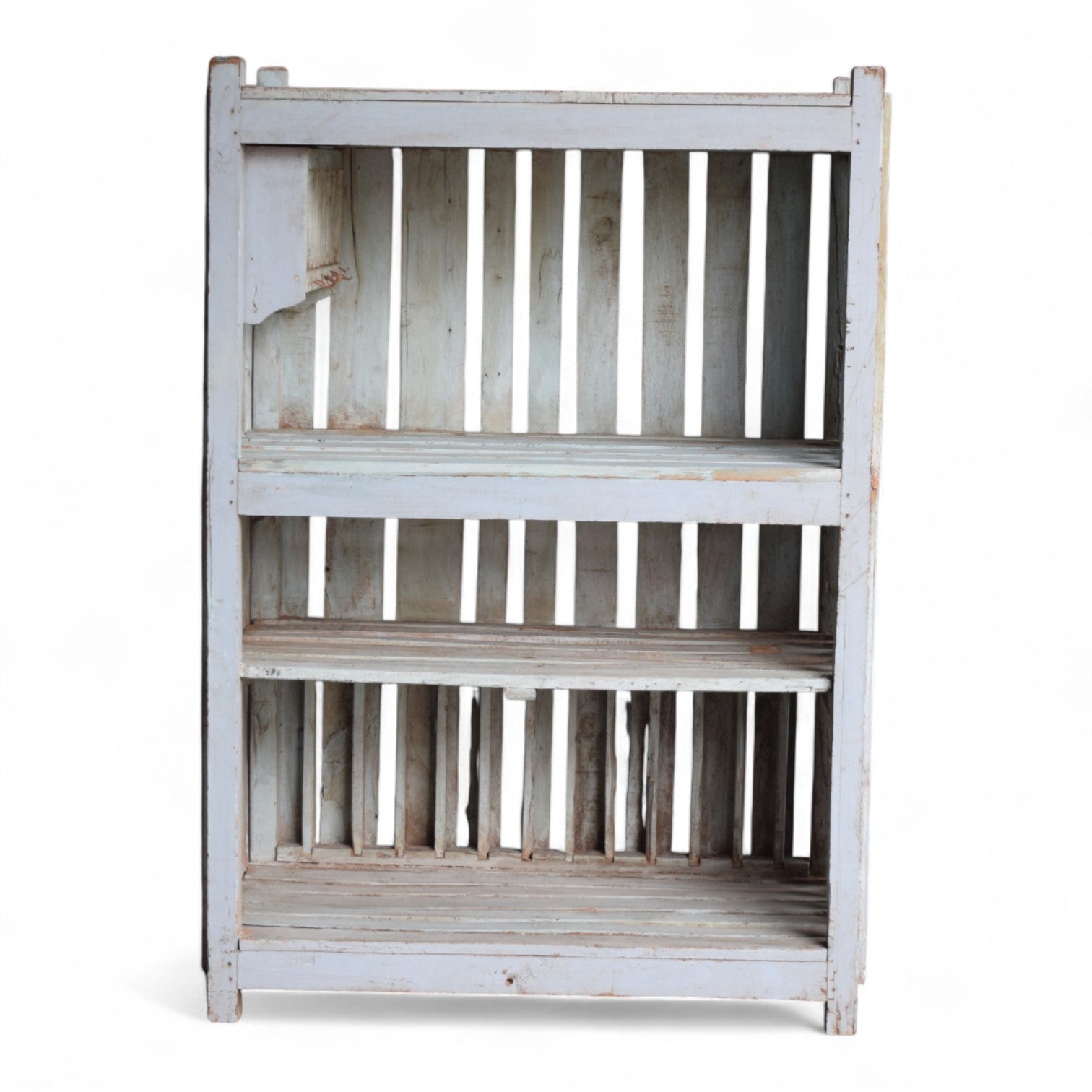 Vintage Indian Slatted Three-Tier Shelf – Distressed White
