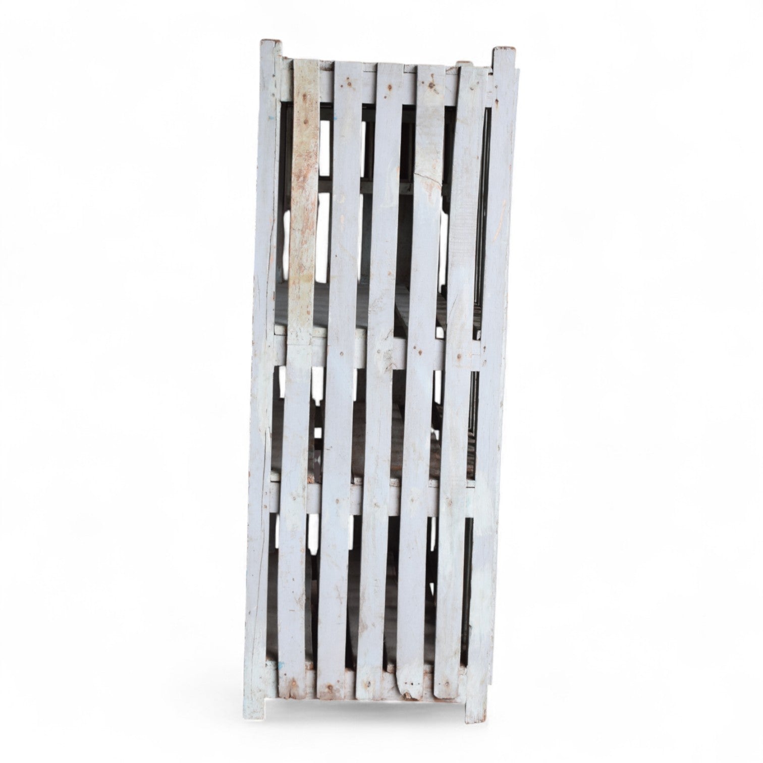 Vintage Indian Slatted Three-Tier Shelf – Distressed White