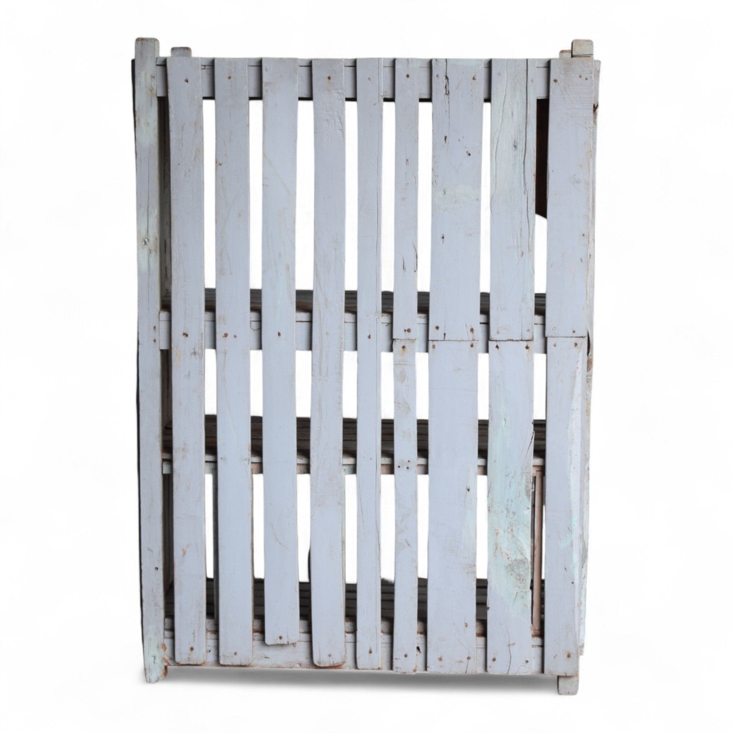 Vintage Indian Slatted Three-Tier Shelf – Distressed White