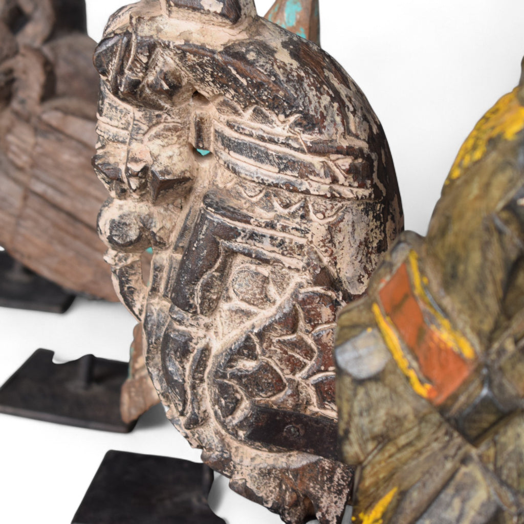 Vintage Indian Carved Wooden Horse Head Figures on Stands&nbsp;