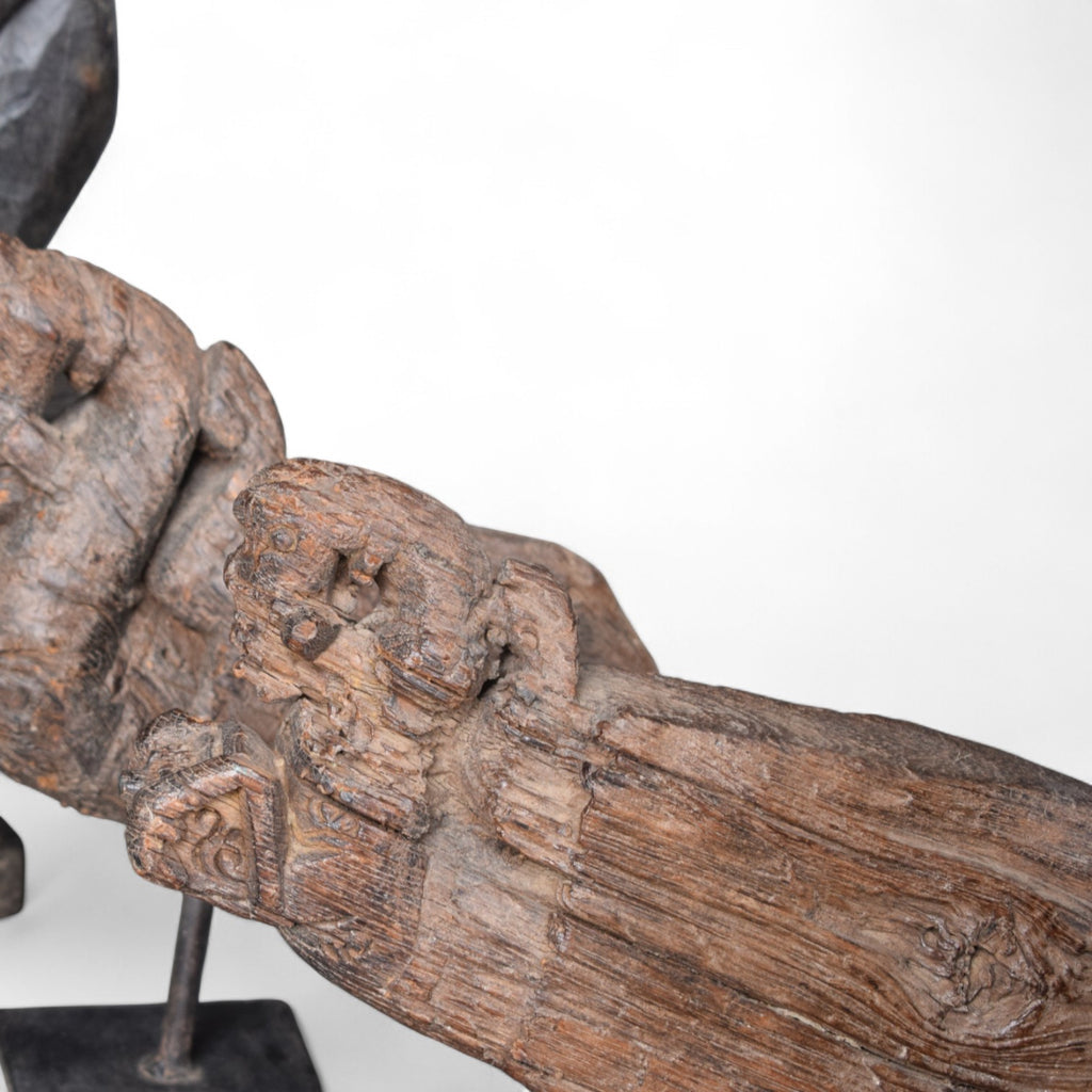 Vintage Indian Carved Wooden Horse Head Figures on Stands&nbsp;