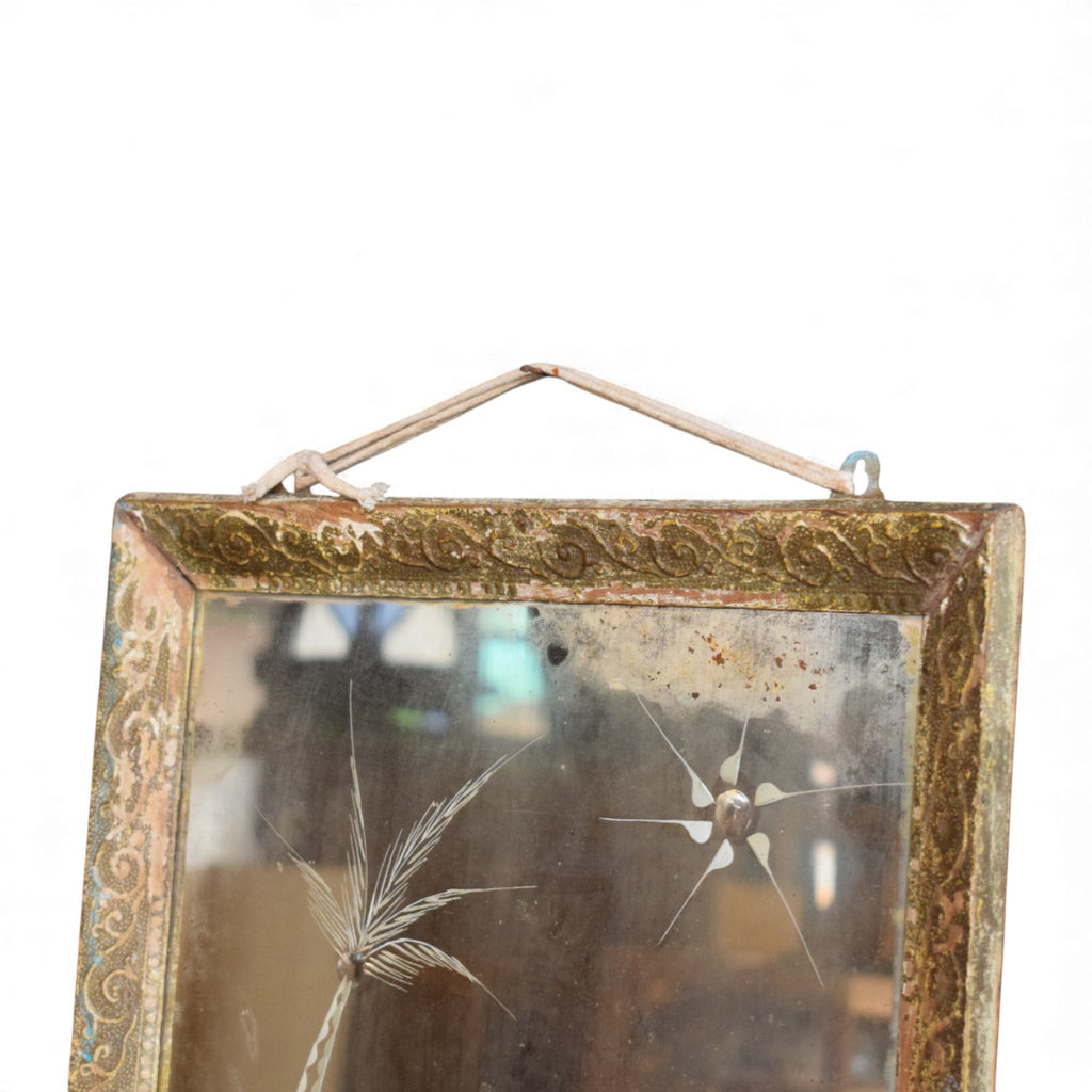 Vintage Indian Fair Trade Recycled Teak Mirror with Etched Glass