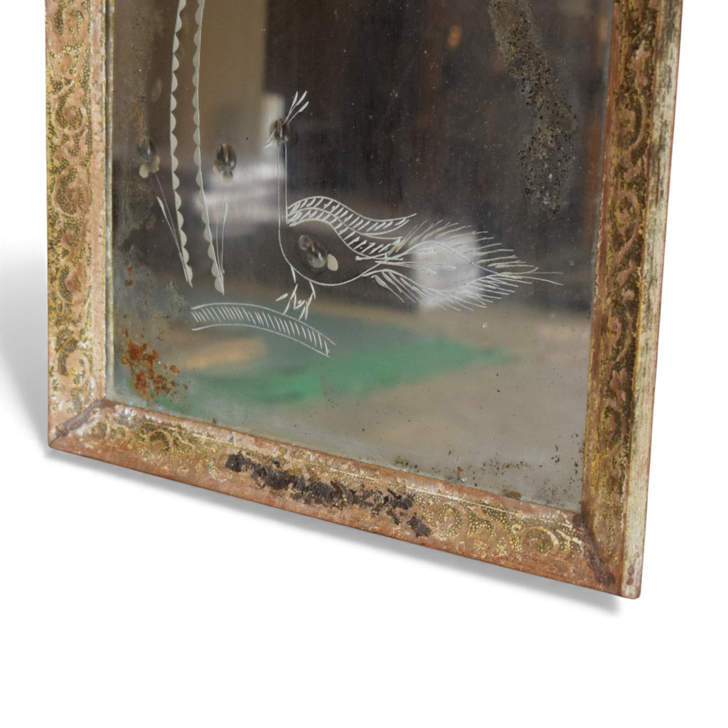 Vintage Indian Fair Trade Recycled Teak Mirror with Etched Glass