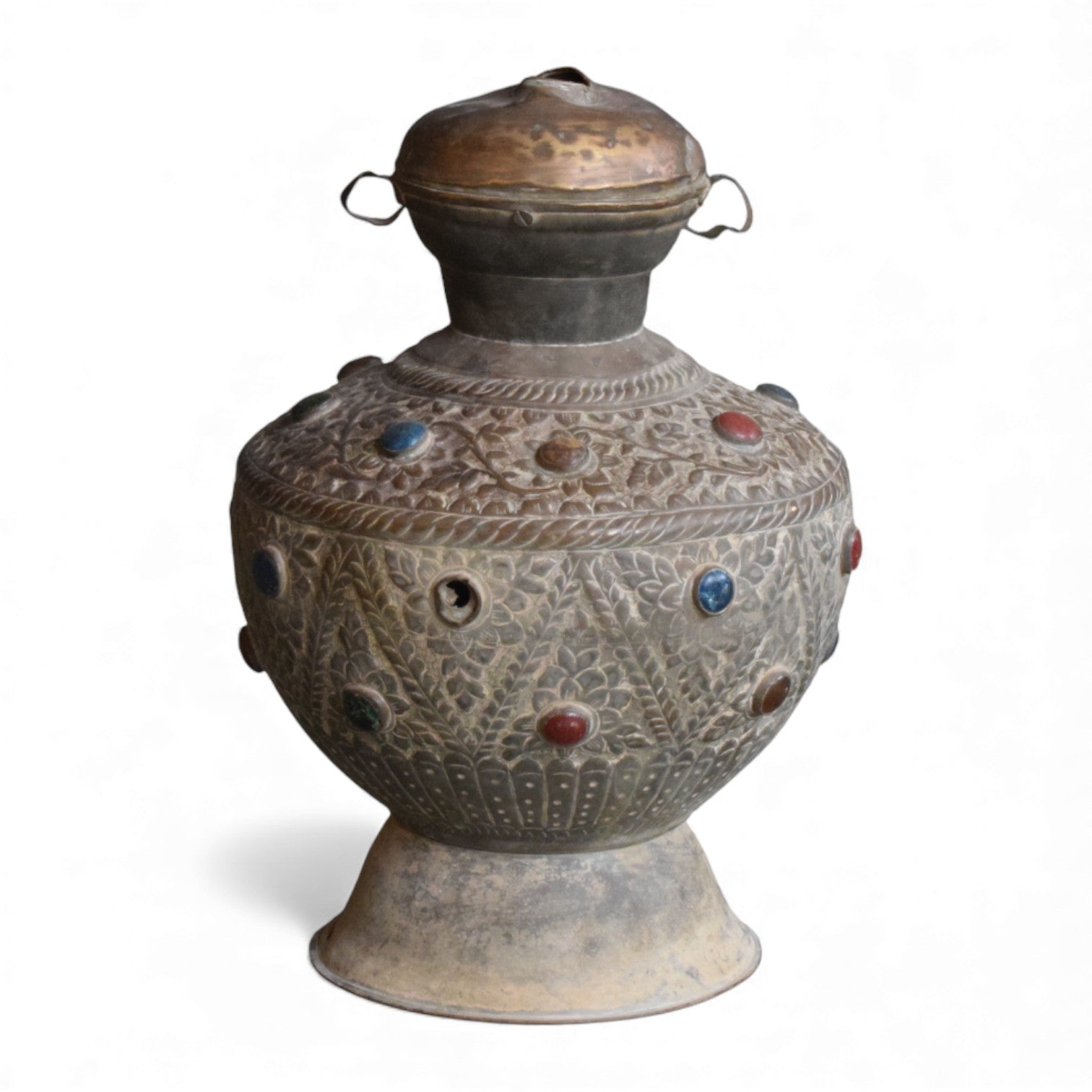 Antique Indian Hookah Base with Coloured Inlay