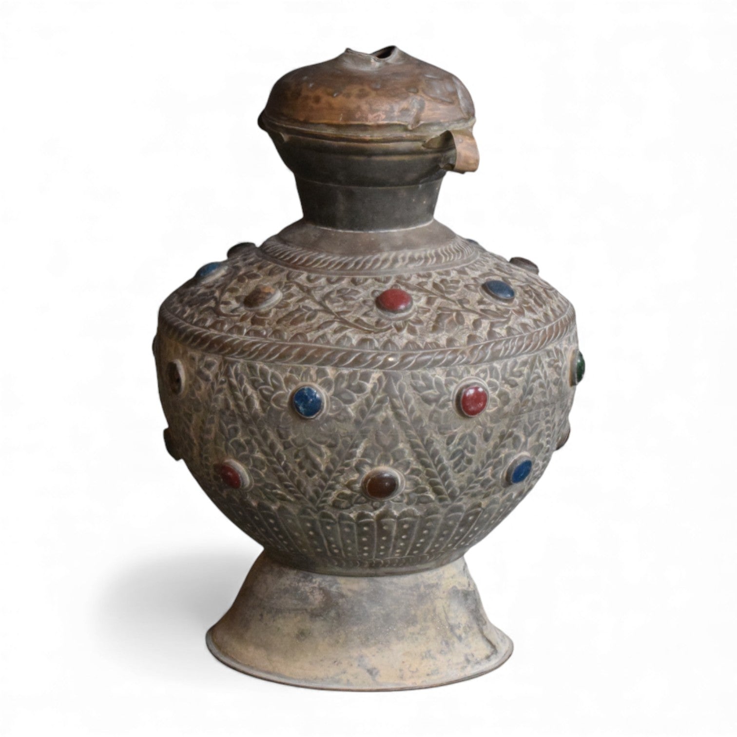 Antique Indian Hookah Base with Coloured Inlay