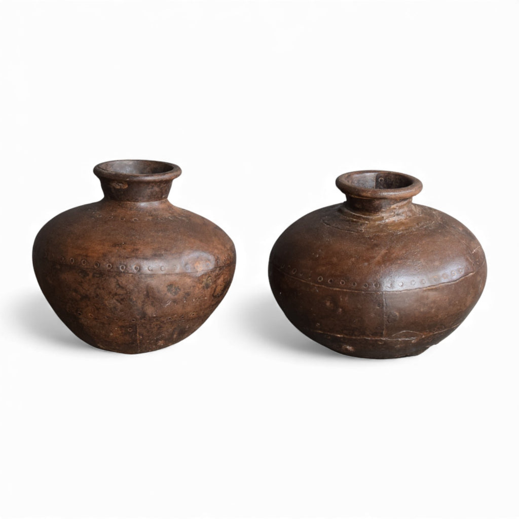Original Vintage Indian Iron Water Pots – Pair