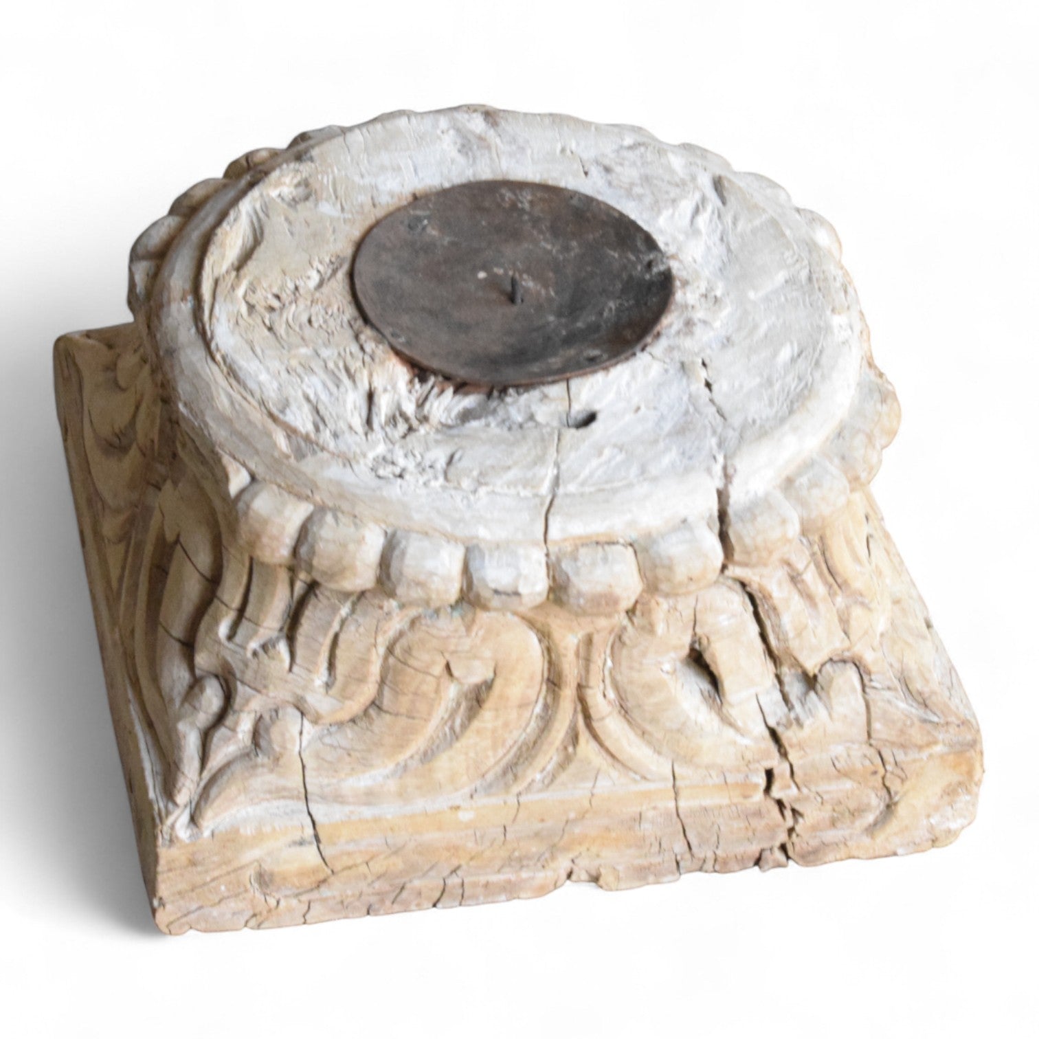 Antique Indian Carved Architectural salvaged Capital Candle Holders