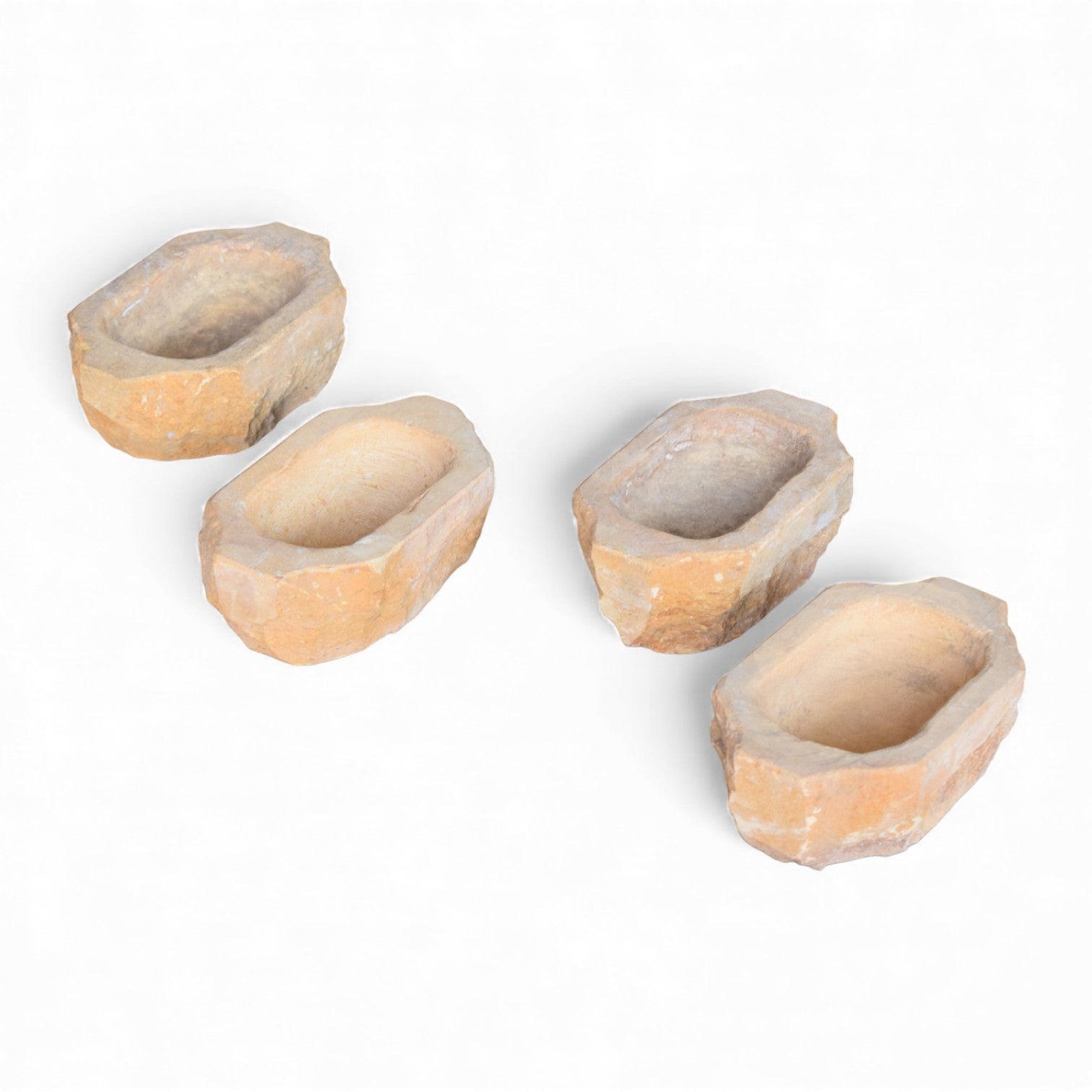 Antique Indian Hand-Carved Stone Bowls / Oil Lamps