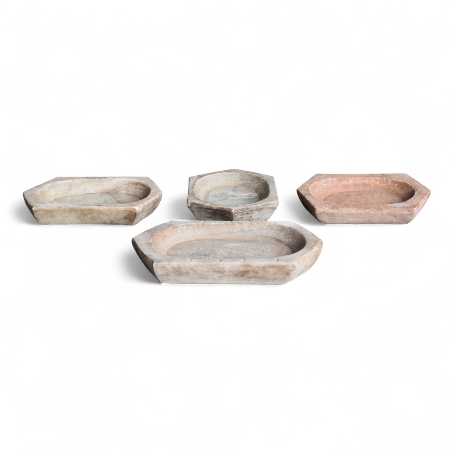 Hand-Carved Indian Limestone Trays / Bowls