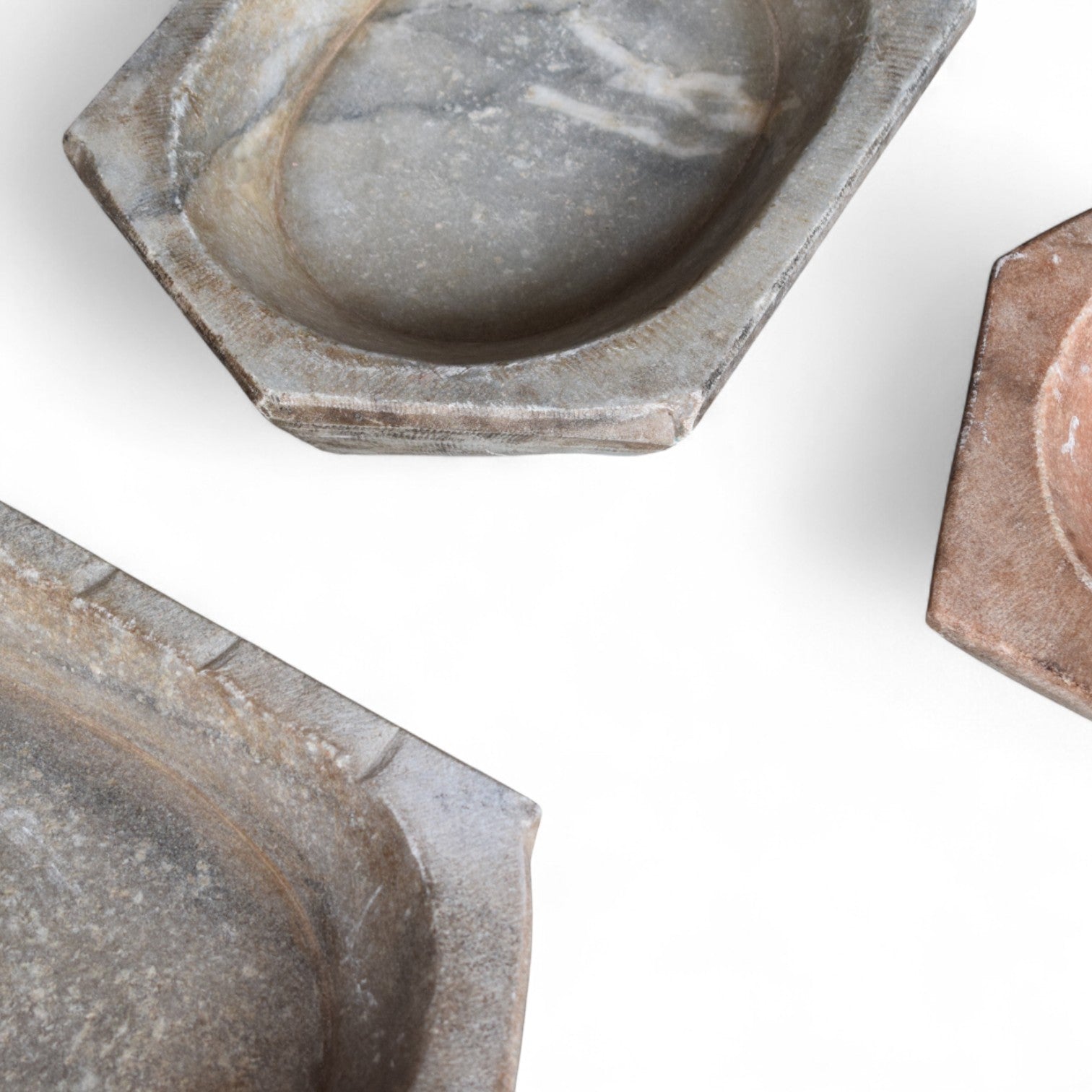 Hand-Carved Indian Limestone Trays / Bowls