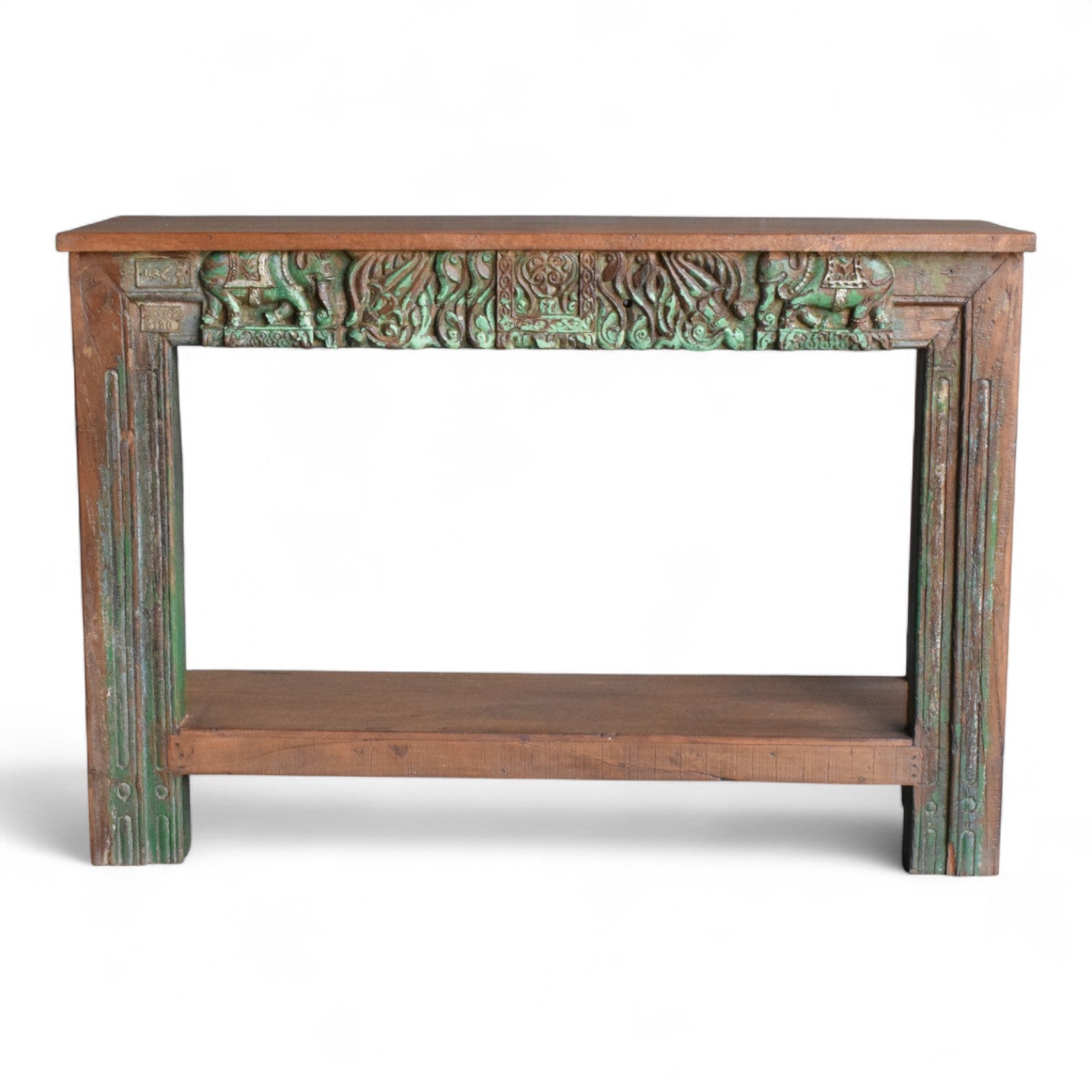 Hand Carved Console Table Green Detail
