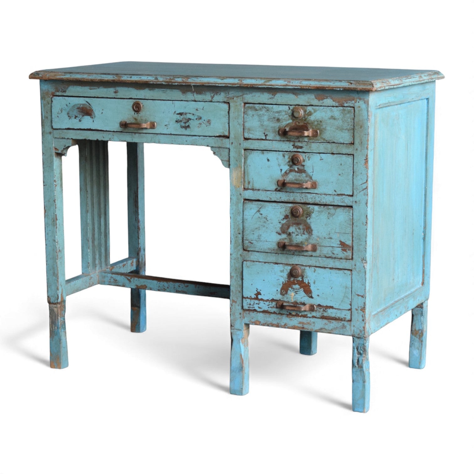 Vintage Teak Desk Distressed Blue