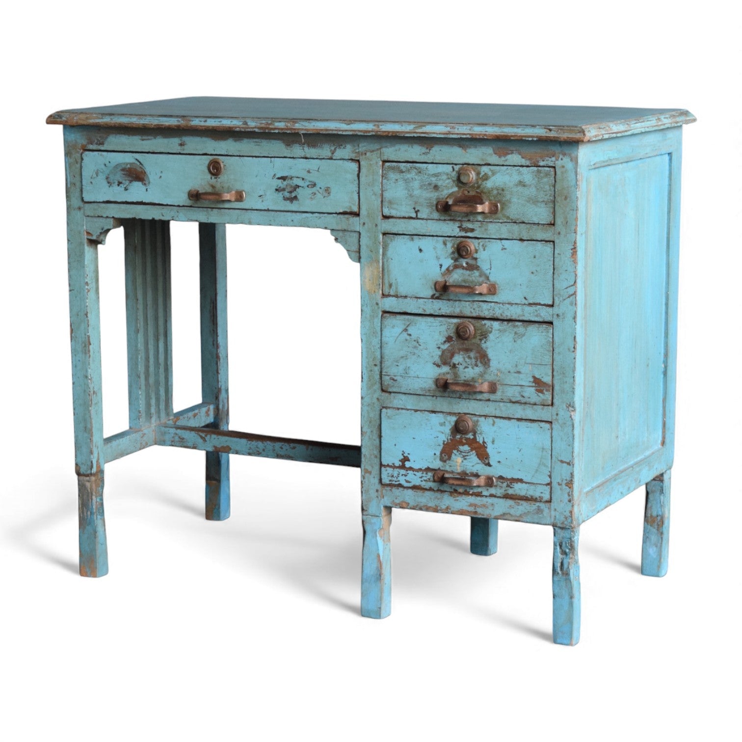 Vintage Teak Desk Distressed Blue