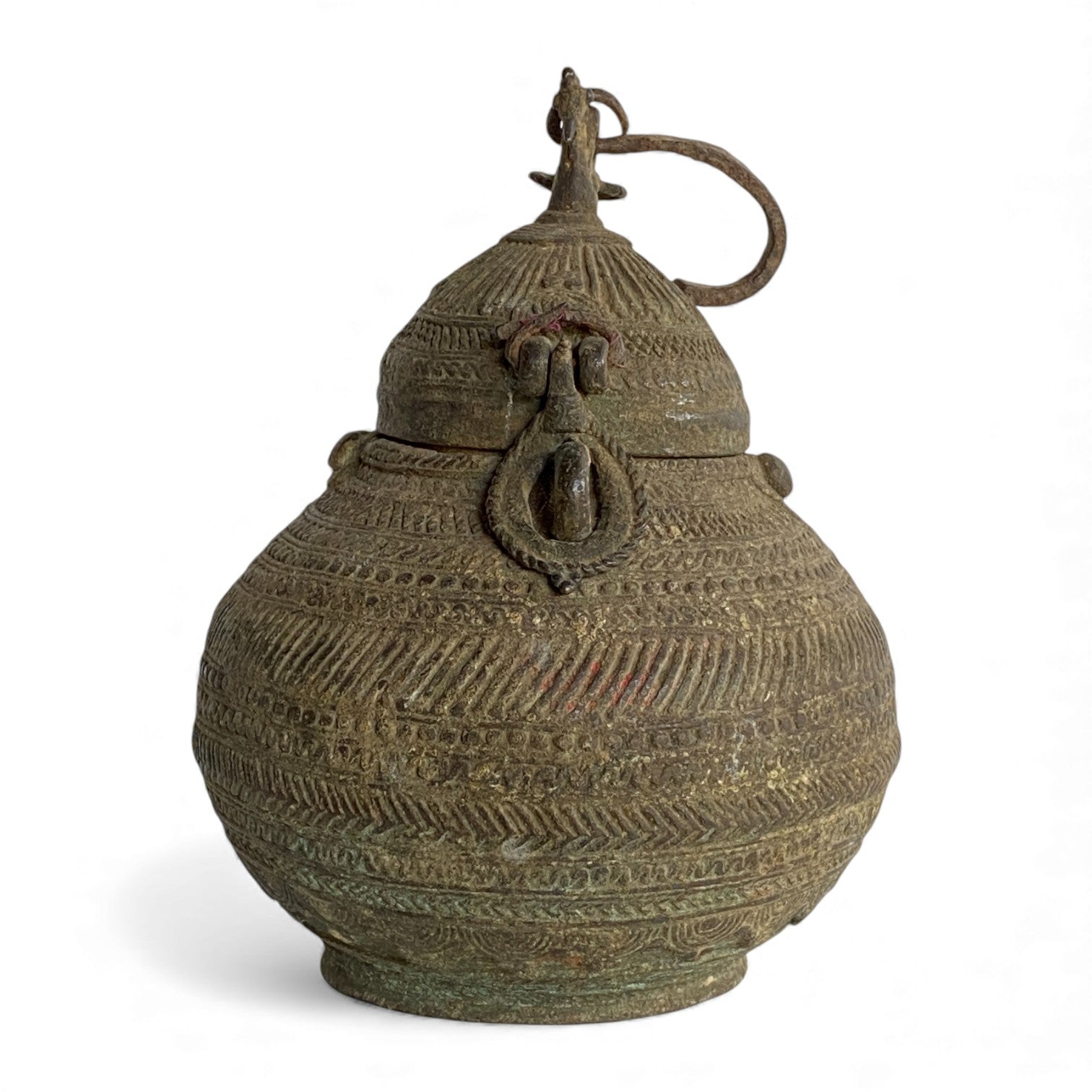 Vintage Brass Lidded Storage Vessel – Tribal / Folk Art