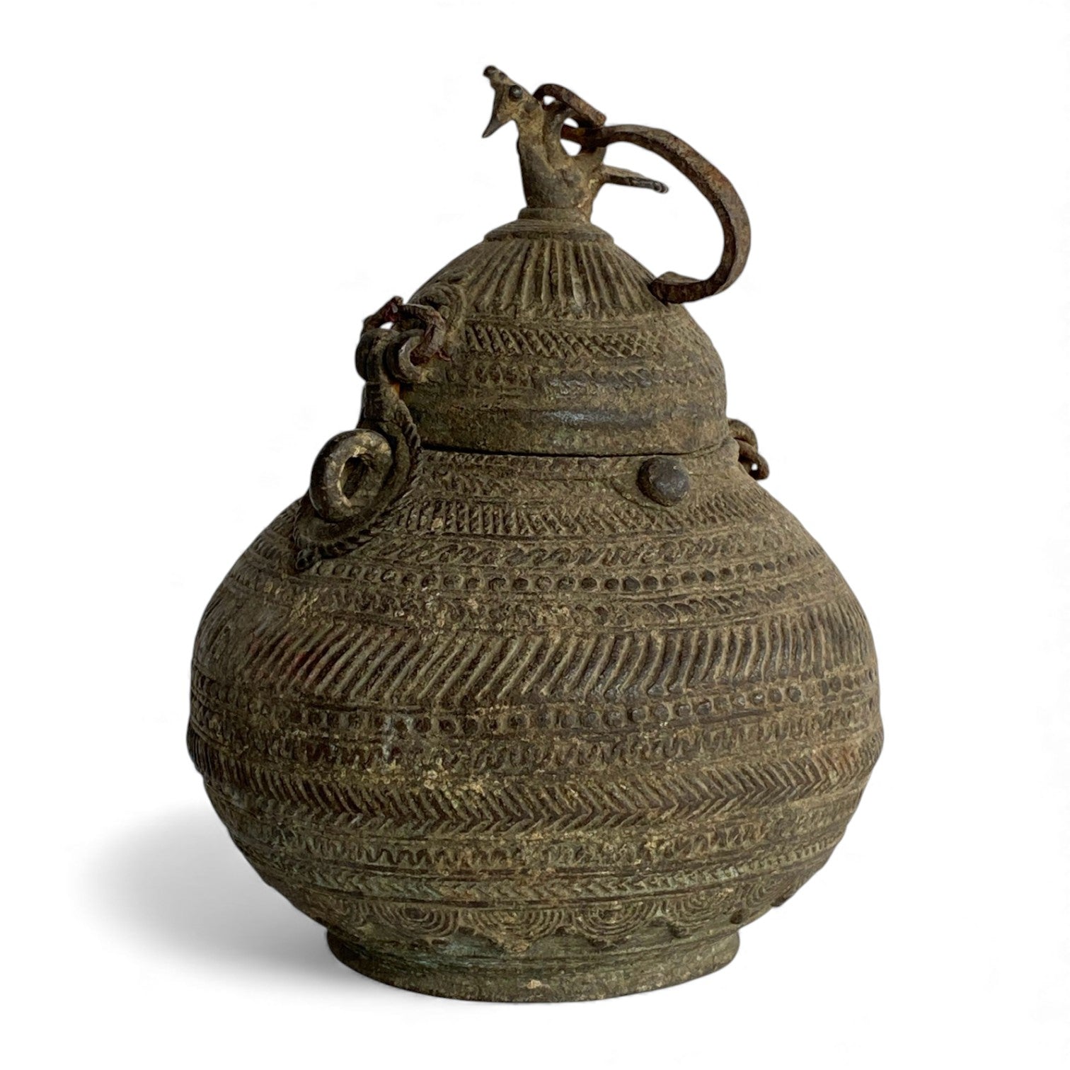 Vintage Brass Lidded Storage Vessel – Tribal / Folk Art