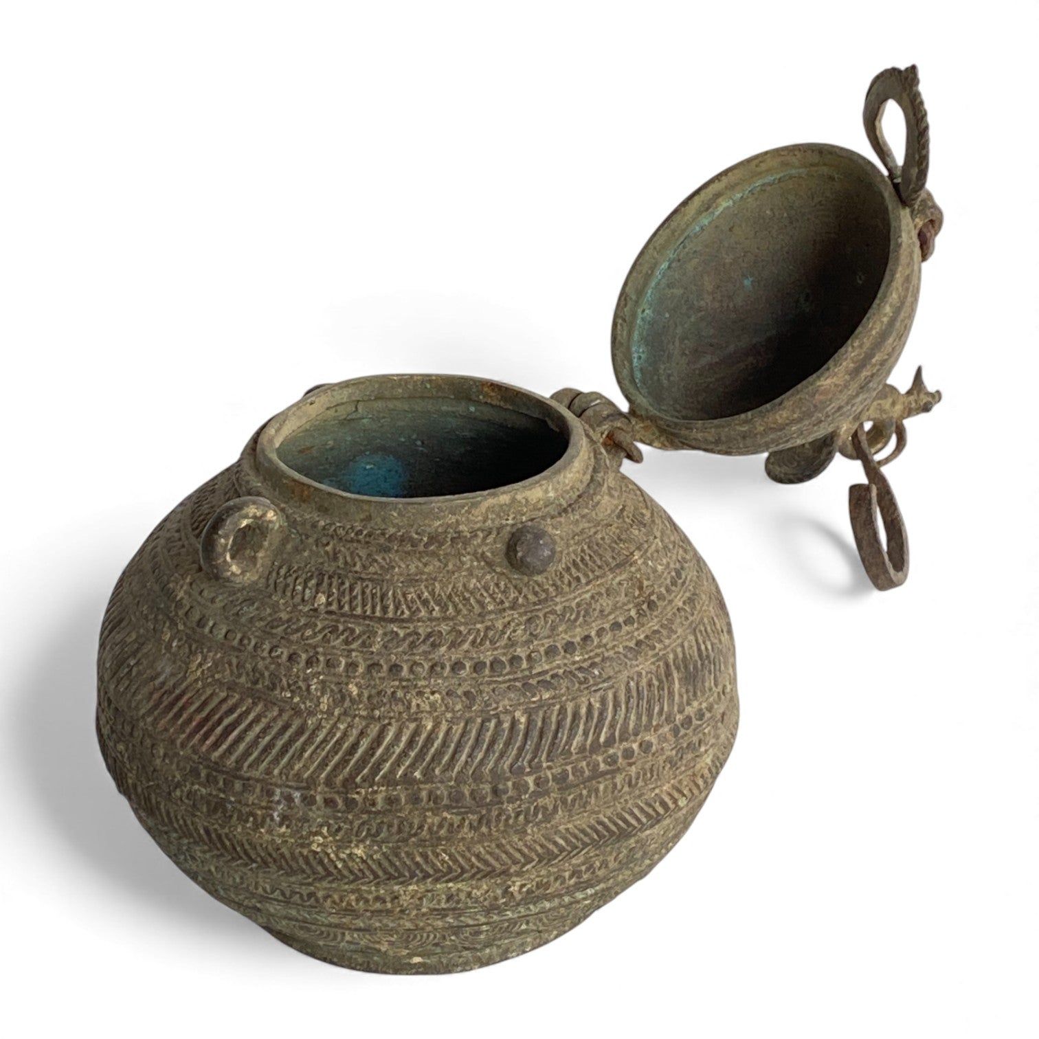 Vintage Brass Lidded Storage Vessel – Tribal / Folk Art