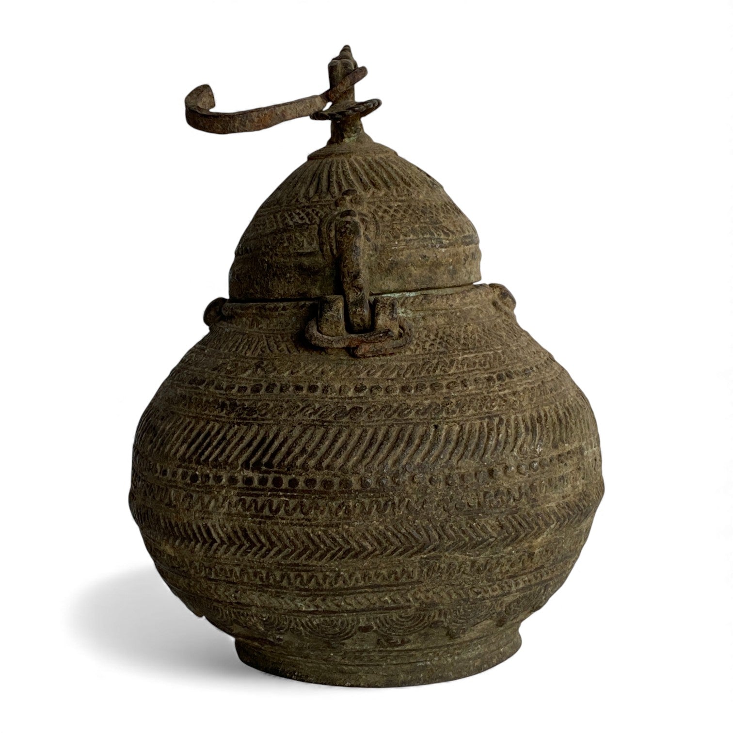 Vintage Brass Lidded Storage Vessel – Tribal / Folk Art