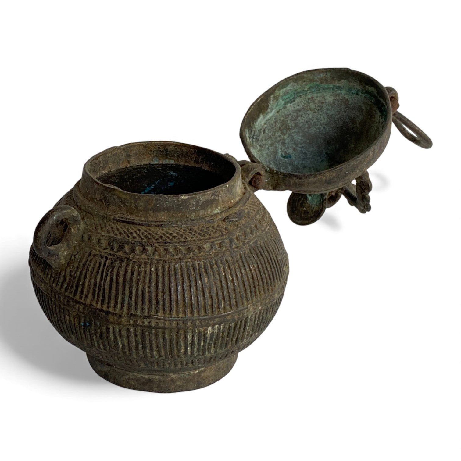 Vintage Indian Brass Peacock Lidded Vessel