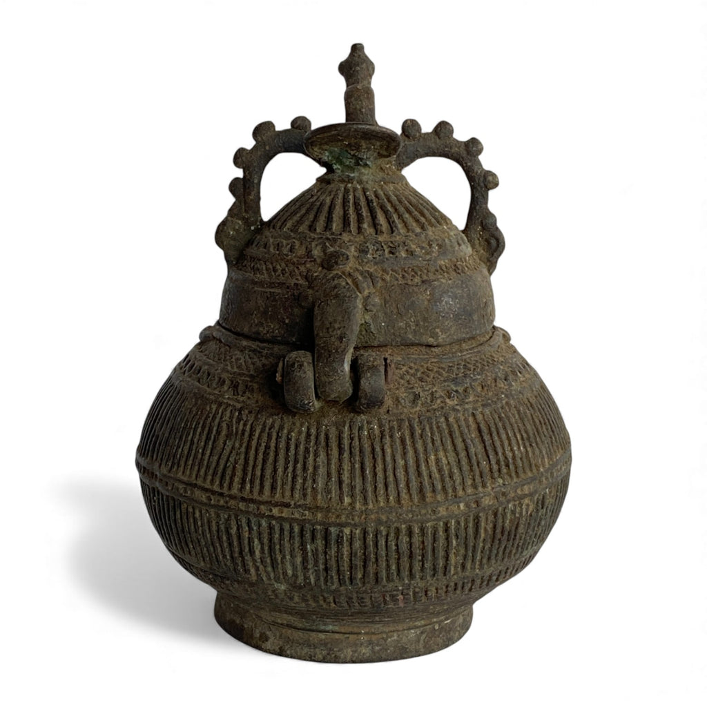 Vintage Indian Brass Peacock Lidded Vessel