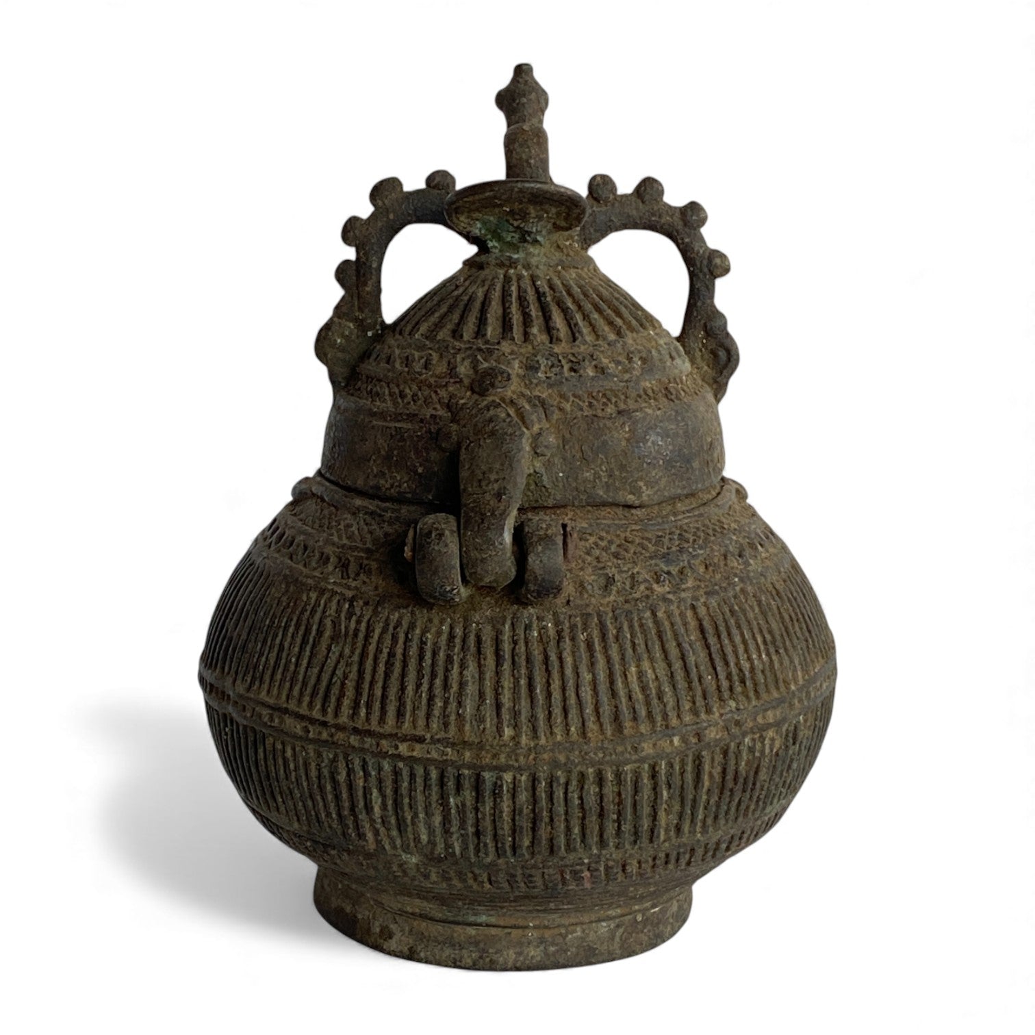 Vintage Indian Brass Peacock Lidded Vessel