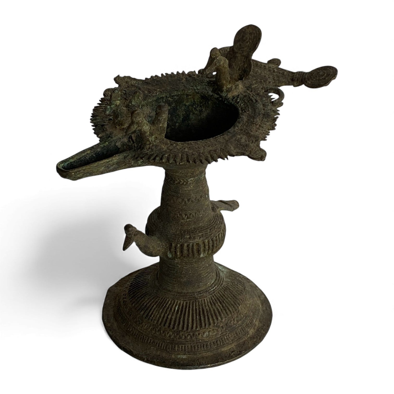 Vintage Indian Brass Bird Motif Oil Lamp – Age Unknown