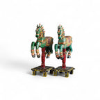 Handcrafted Green Wooden Horse Figurines